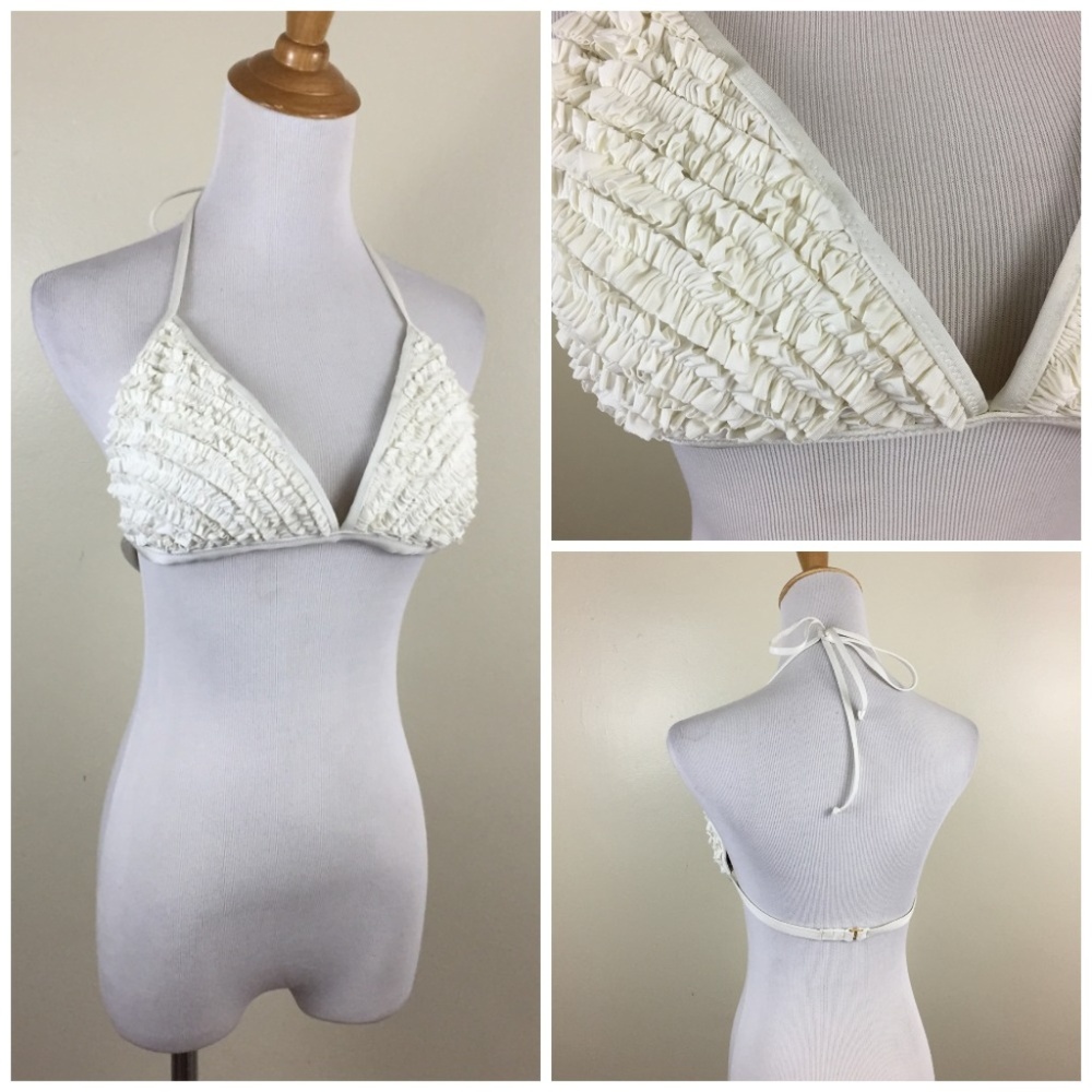 BCBGMAXAZRIA Ruffles Lined Halter Swim Bikini Top